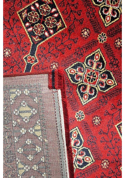 Afgan Halısı Bilicik Etnik Hoca Roshnai Otantik Desen Viskon Kırmızı Halı Bc04 Ş. Bordo