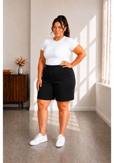 Sngl Tekstil Kadın Büyük Beden Şort 3xl 4xl 5xl 6xl 7xl 8xl 9xl Siyah