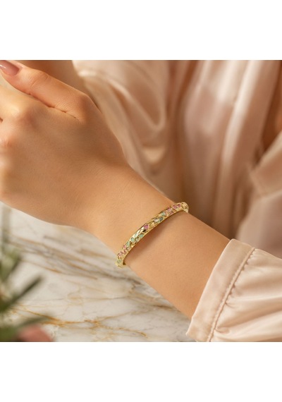 Pembe Turkuaz Mineli Zirkon Taşlı Gold Kelepçe Lüks İtalyan Model Bilezik Diğer