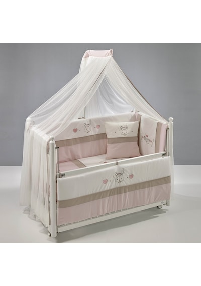 Meltem Kids Mondo Sallanır Ahşap Anne Yanı Beşik 60x120 CM ( Beyaz- Pretty) Pembe