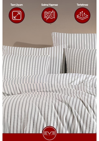 Saten Çizgili Çift Kişilik Lüks Nevresim Takımı Set 200x200 Cm Koyu Gri