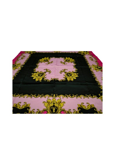 Tikitonki Otantik Desenli Kare Kesim Saten Pembe Eşarp Pembe Pembe