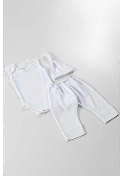Tinylamb Snow Star Yenidoğan Organik Set - 3 Parça Beyaz