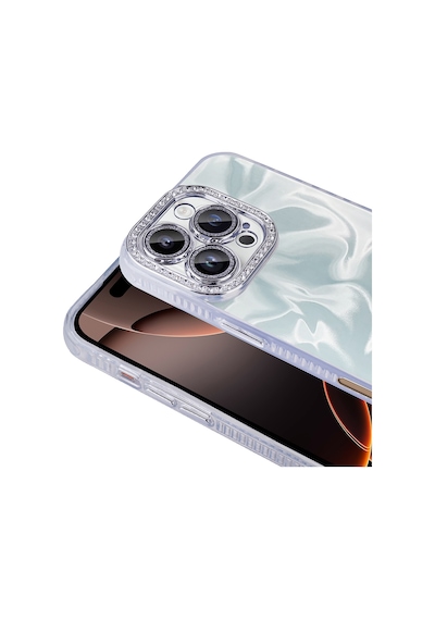 Apple     Uyumlu iPhone 16 Pro Kılıf Airbagli Parlak Taş Detay Tasarımlı Zore Esila Kapak Beyaz