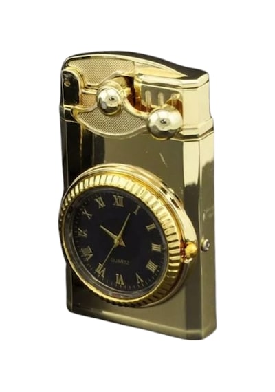 Gold Saat Desenli Çift Torch Pürmüz Metal Puro Çakmağı - Tr8010