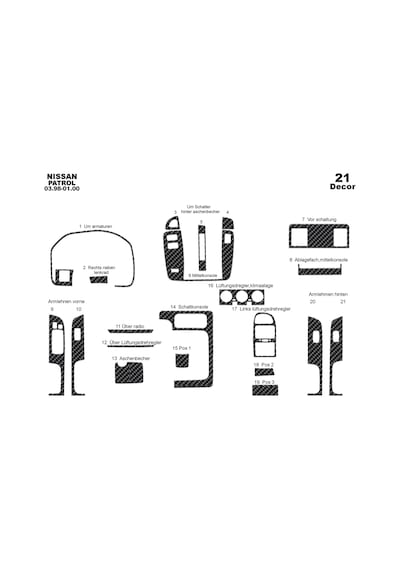 Nissan Patrol Torpido Kaplama 1998-2000 21 Parça Karbon