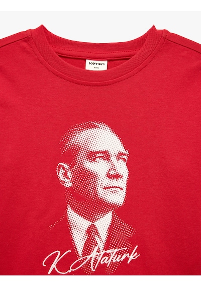 Koton Atatürk Baskılı Pamuklu Bisiklet Yaka Uzun Kollu Tişört Kırmızı 7wmb10177tk
