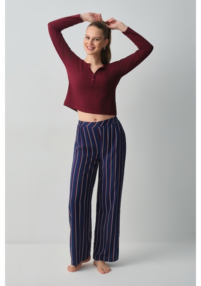 Suwen Campus Uzun Kollu Pijama Üstü Wsh12510055020 Bordo