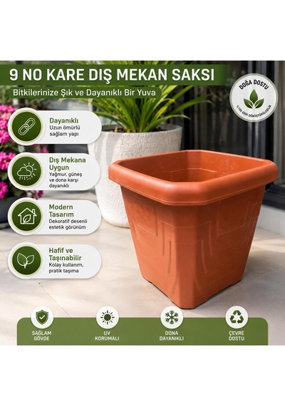 Kare Dış Mekan Saksısı 43x43x40 Cm Büyük Boy Plastik Bahçe Saks