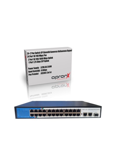 apronx 24 port poe 350w switch 10/100 24 poe + 2 uplink + 1sfp