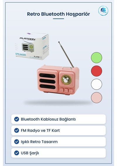 Bluetooth Hoparlör Retro Taşınabilir Işıklı Usb Şarjlı Tf Kart Fm