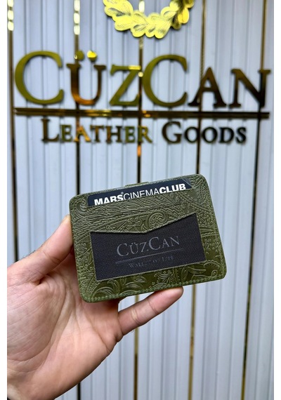 Cüzcan Jorvik Patlı Hakiki Deri Premium Kartlık Kişiye Özel İsim Baskılı Yeşil Motifli