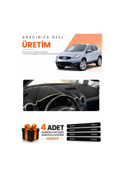 Nissan Qashqaı J10 2007-2014 Uyumlu Torpido Koruma Örtüsü Oto Kılıfı - Siyah Bej