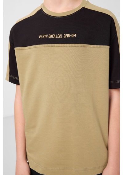 Tommylife Koyu Bej Pamuklu Yumuşak Dokulu Oversize Fit Baskılı Erkek Çocuk T-shirt - 11290 Bej