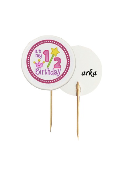 20 Adet Kişiye Özel Pembe Half Birthday Baskılı Pasta Kürdanı 6,5 Cm - Yarım Yaş Doğum Günü