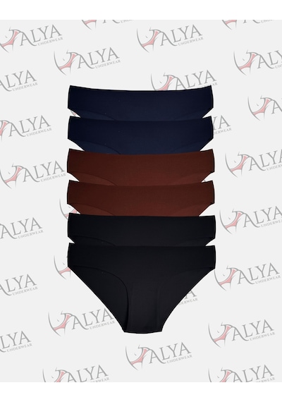 Alya Underwear Basic Lazer Kesim Kadın Bikini Külot Dikişsiz Kadın Slip - Ultra Esnek Ve Rahat 6'lı Paket Siyah - Kahve - Lacivert