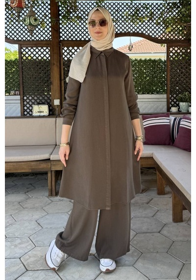 Rabia Şamlı İnci Pantolonlu Takım Haki Normal