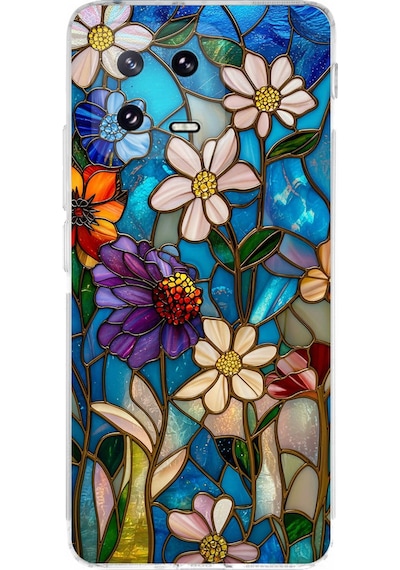 Printify Xiaomi Mi 13 İle Uyumlu Vitray Mavi Bahar Tasarımlı Şeffaf Silikon Kılıf Şeffaf