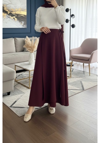 Unika Boutique Yandan Bağlamalı Tesettür Uzun Etek Bordo