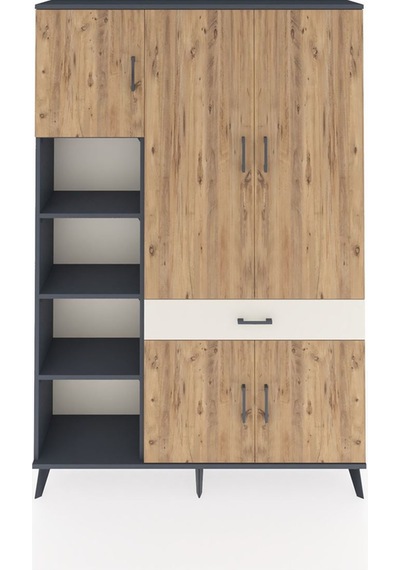 Arges Dolap 8 Raflı Tek Çekmeceli 5 Kapaklı 132x30x195 Antras... Antrasit