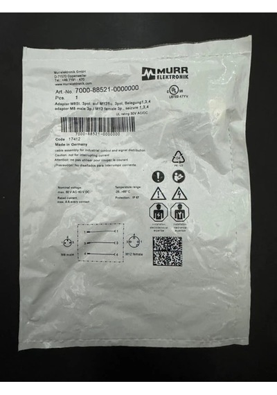 Mura Adaptor M8 Male 3 Pole/ M12 Female Conf. 1, 3, 4 Mfr 7000-88521-0000000