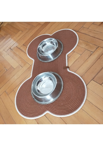 Taba-krem Kedi Köpek Kemik Şekli Mama Altlığı