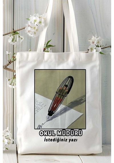 Art Hediye Okul Müdürü Baskılı Bez Omuz Çantası Kişiye Özel Model 3 Çok Renkli