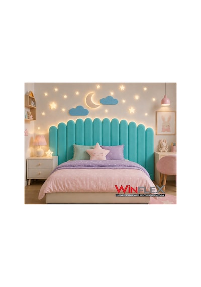 Winflex Yatak Başlık Ay Ve Bulut Set Dekorasyon Panel 180cm-turkuaz 180 CM