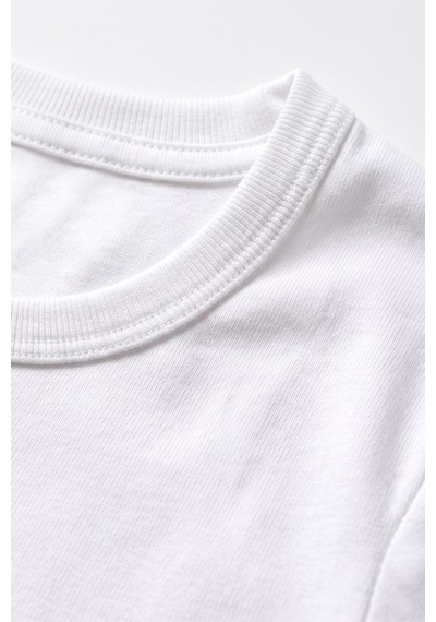 Öts Erkek Çocuk %100 Pamuk T-shirt Ribana Açık Yaka Özel Tasarım 7009 Beyaz
