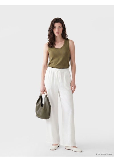 Lcw Comfort Beyaz Beli Lastikli Geniş Paça Kadın Pantolon