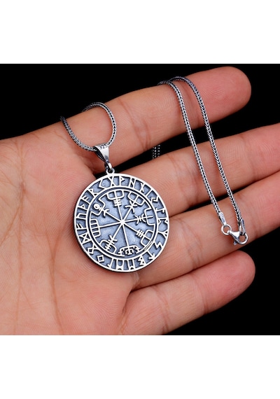 925 Ayar Gümüş Viking Pusulası Yön Model Kolye