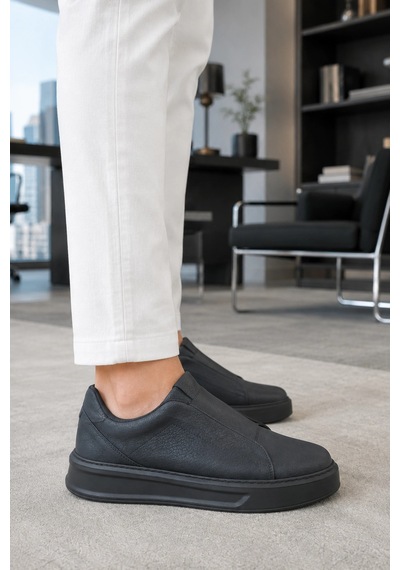 Mevese İnfua Bağcıksız Cilt Erkek Günlük Casual Sneaker Ayakkabı Siyah