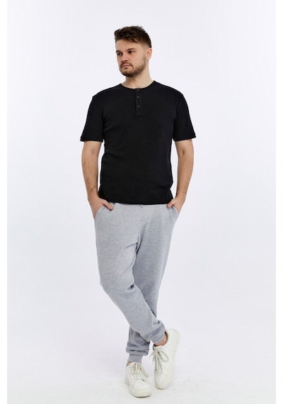 Erkek Henley Yaka %100 Pamuklu Dokulu Kumaştan Kısa Kollu Günlük Basic Tişört SIYAH