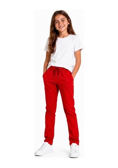 4bb2 Çocuk Kırmızı Full Likralı Destan Kumaş Ribana Bel Lastikli Okul Pantolonu