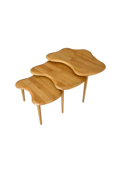 Ant Home Liza Model İskandinav Masif Kayın 3 Lü Zigon Sehpa Doğal Kayın Panel Vernikli Modern Tasarım Naturel