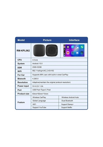 Wireless Carplay Android Araba 4 Çekirdekli Akıcı Fullhd 1080p Wifi 2.4/5g 2gb/32gb Diğer