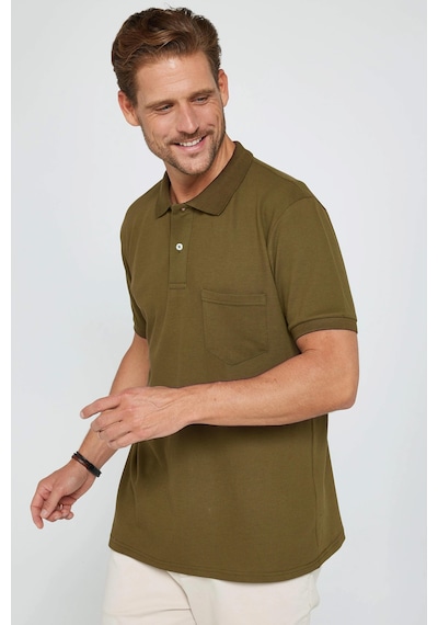 Tudors Erkek Regular Fit Klasik Kesim %100 Pamuk Düz Pike Haki Polo Yaka Tişört-33754 Haki