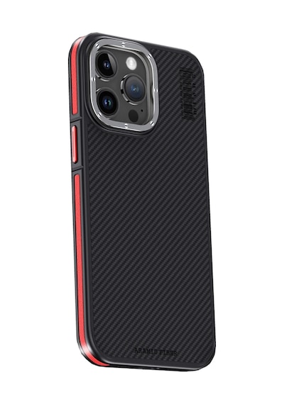 Cosmotex Joko İphone 15 Pro Kılıf Aramid 600d Kevlar Karbon Fiber Magsafe Kapak - Kırmızı