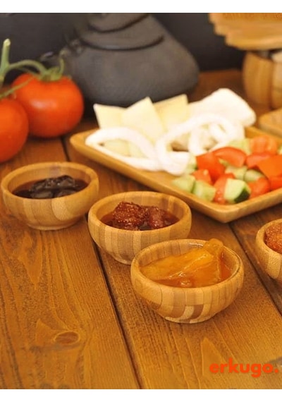 6 Adet Bambu Sunum Kasesi, Çerezlik, Kase, Servis Kasesi, Sosluk, Reçel Kasesi