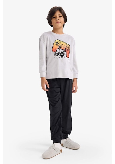 Defacto Erkek Çocuk Pijama Takımı Kadife Baskılı Uzun Kollu Üst Uzun Alt F0878a825wnar138 Antrasit-ar138