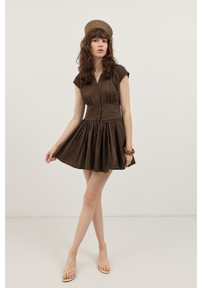 Antioch Mini Poplin Kadın Elbise Kahve