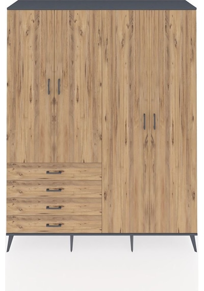 Hyperion Gardrop 6 Raflı 4 Çekmeceli Tek Askılı 176x44x221 Antrasit-çam Çam