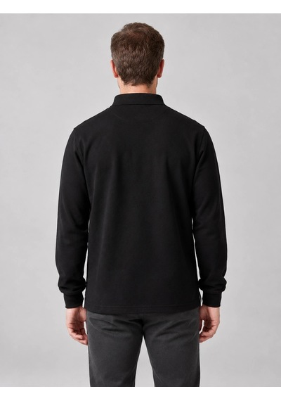 Vitrinonline Erkek Uzun Kollu Polo Yaka Sweatshirt - Siyah