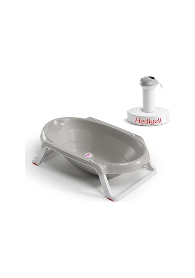 Okbaby Onda Slim Katlanır Bebek Küveti A.Gri + Splash Bebek Duşu