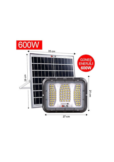 Dls 600w Güneş Enerjili Solar Led Projektör Harici Solar Panelli, 5 Metre Kablolu, Hareketli Konsollu 504-600-01
