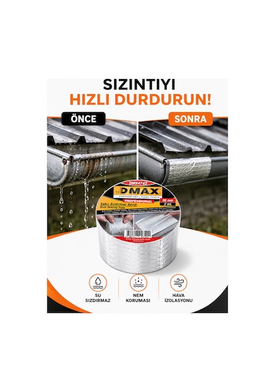 Dmax 96 Mm X 2 M Sakız Sızdırmaz Bant Butil Alüminyum Folyo İzolasyon Ve Tamir Bandı Su, Nem Ve Hava Sızdırmaz