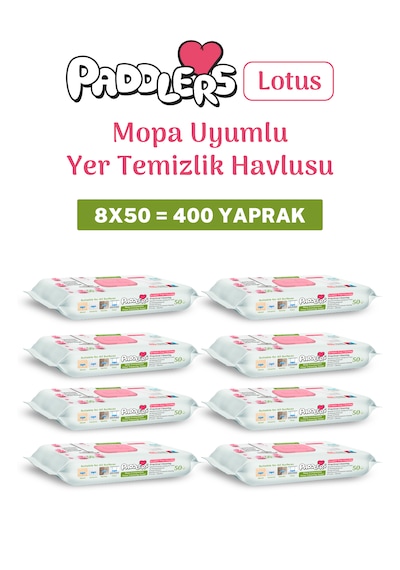 Easy Clean Lotus Çiçeği Kokulu Mopa Uyumlu Yer Temizlik Havlusu 8x50 400 Yaprak beyaz