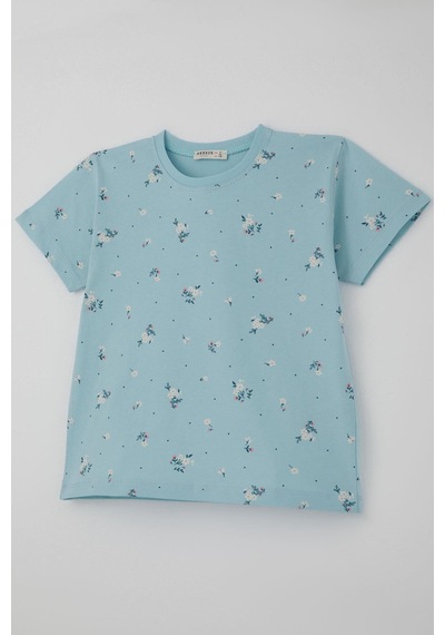 Breeze Kız Çocuk Şortlu Pijama Takımı Çiçek Desenli 4-8 Yaş, Açık Mavi