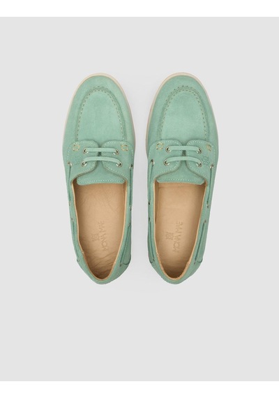 Monamae %100 Hakiki Deri Yeşil İp Detaylı Süet Kadın Loafer YESIL