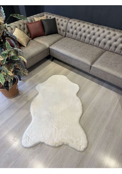 Aries Home Tavşan Tüyü Beyaz Yumuşak Makinada Yıkanabilir Kaymaz Ve Toplanmaz Süet Taban Post Halı